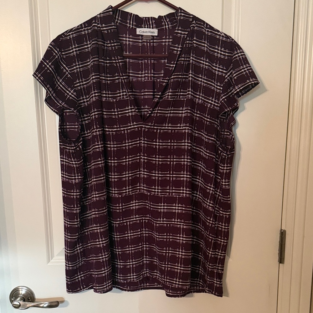 Calvin Klein Women's Top in Purple Checkered Pattern